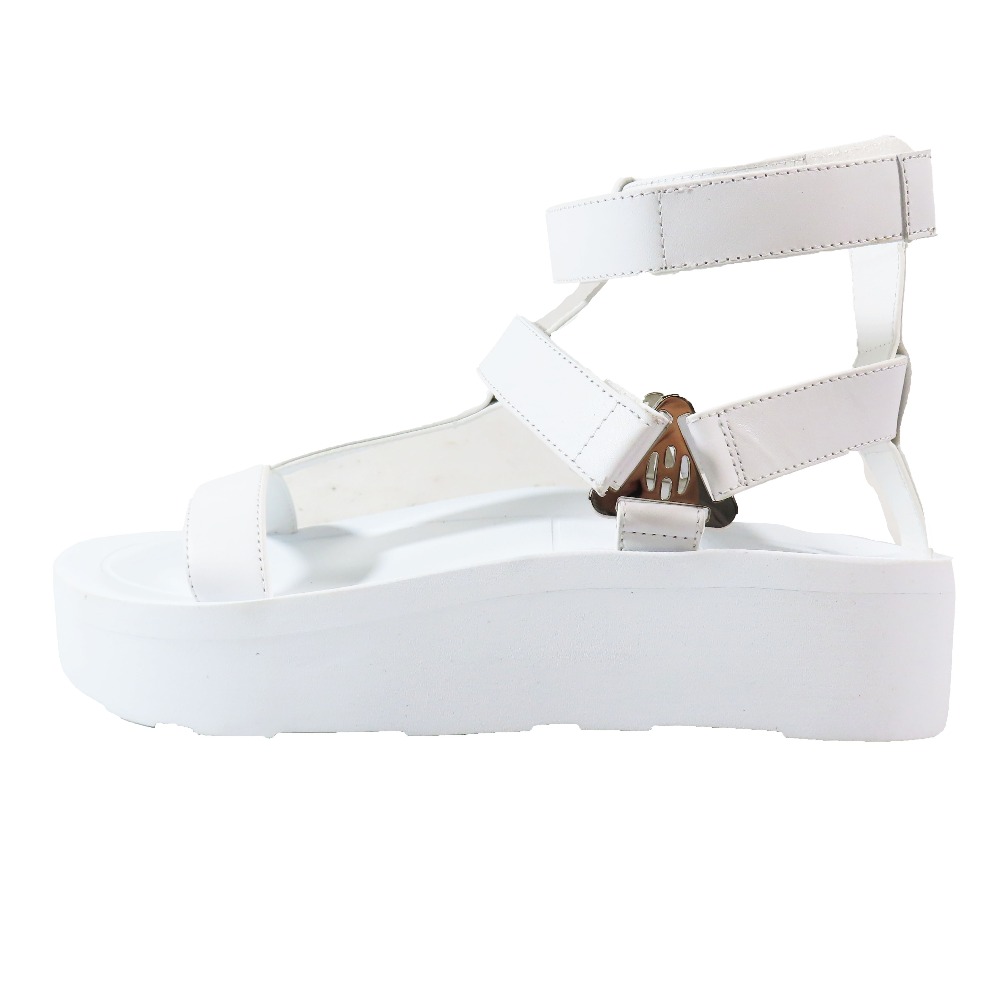【中古】未使用 HERMES エルメス ENID エニド 厚底 レザー サンダル シューズ プラットフォーム Hディアマンバックル Hロゴ 37/24cm ホワイト レディース Re：MODE ブランド古着のリモード｜Re：MODE　ブランド古着のリモード