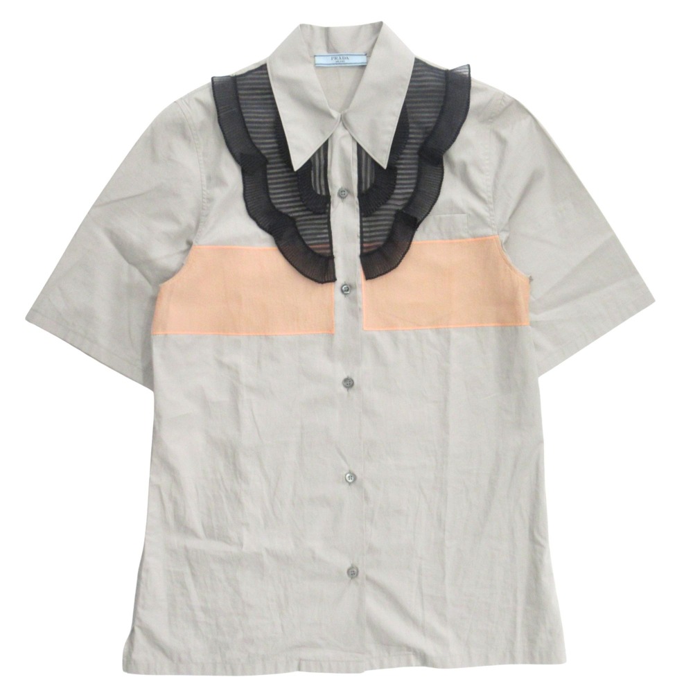 【中古】良品 PRADA プラダ フリル シャツ ブラウス カットソー 半袖 アーカイブ ランウェイ着用 サイズ38 グレー レディース Re：MODE ブランド古着のリモード｜Re：MODE　ブランド古着のリモード 12,563円