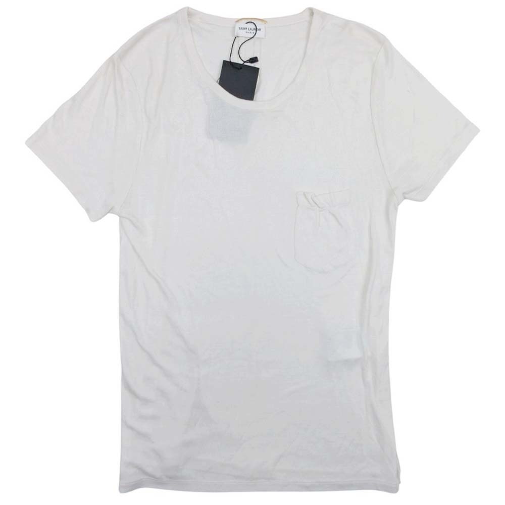 【中古】良品 SAINT LAURENT サンローラン 15ss シルクニット Tシャツ トップス 半袖 カットソー Uネック 無地 M オフホワイト レディース Re：MODE ブランド古着のリモード｜Re：MODE　ブランド古着のリモード