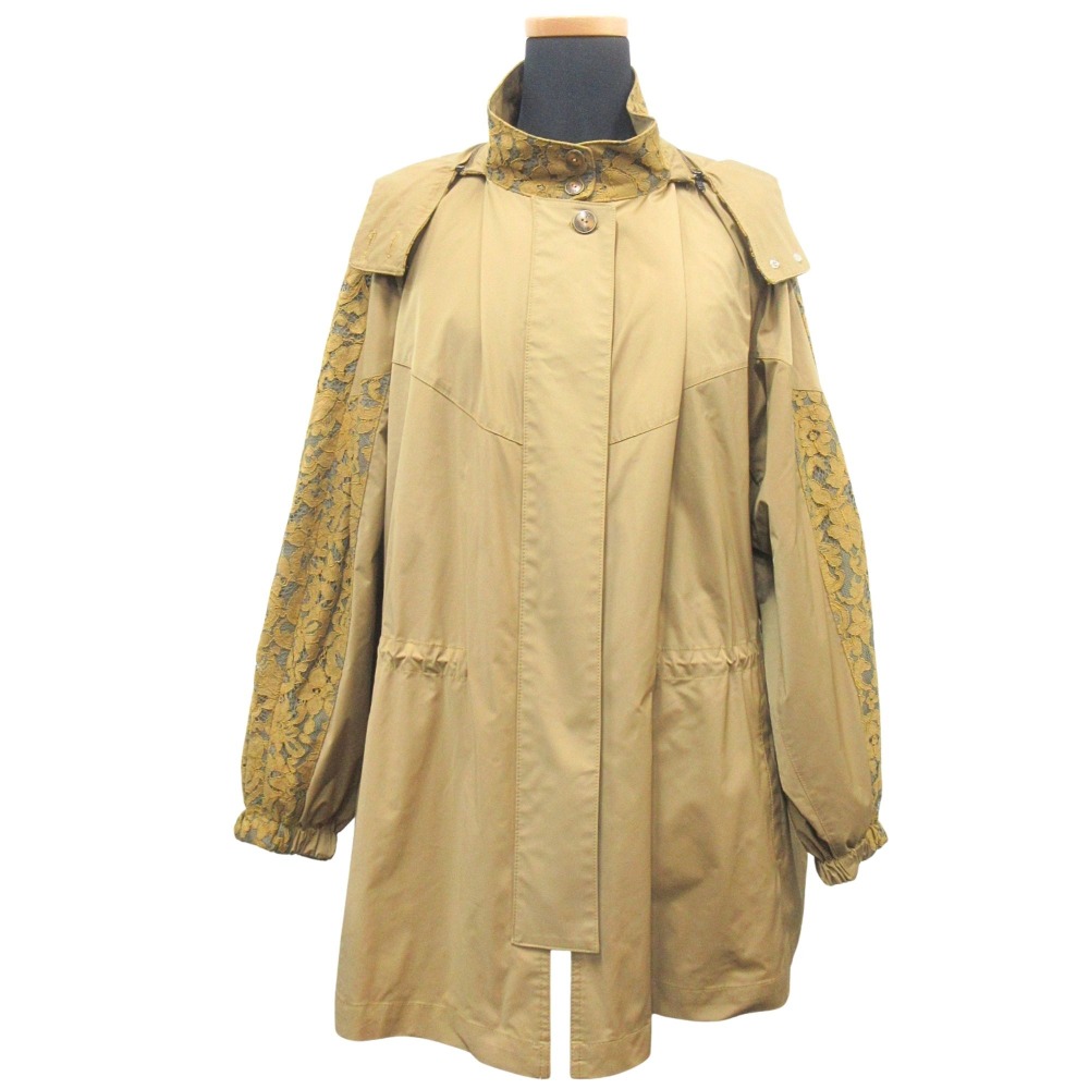【中古】美品 Import Rossa インポートロッサ レース モッズコート ジャケット ブルゾン フード ドローコード サイズ44 ベージュ レディース Re：MODE ブランド古着のリモード｜Re：MODE　ブランド古着のリモード