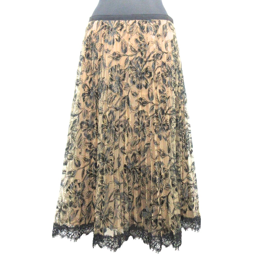 【中古】美品 Import Rossa インポートロッサ チュール シアー スカート ボトムス ロング 花柄 レース サイズ44 茶 ブラウン 黒 ブラック レディース Re：MODE ブランド古着のリモード｜Re：MODE　ブランド古着のリモード
