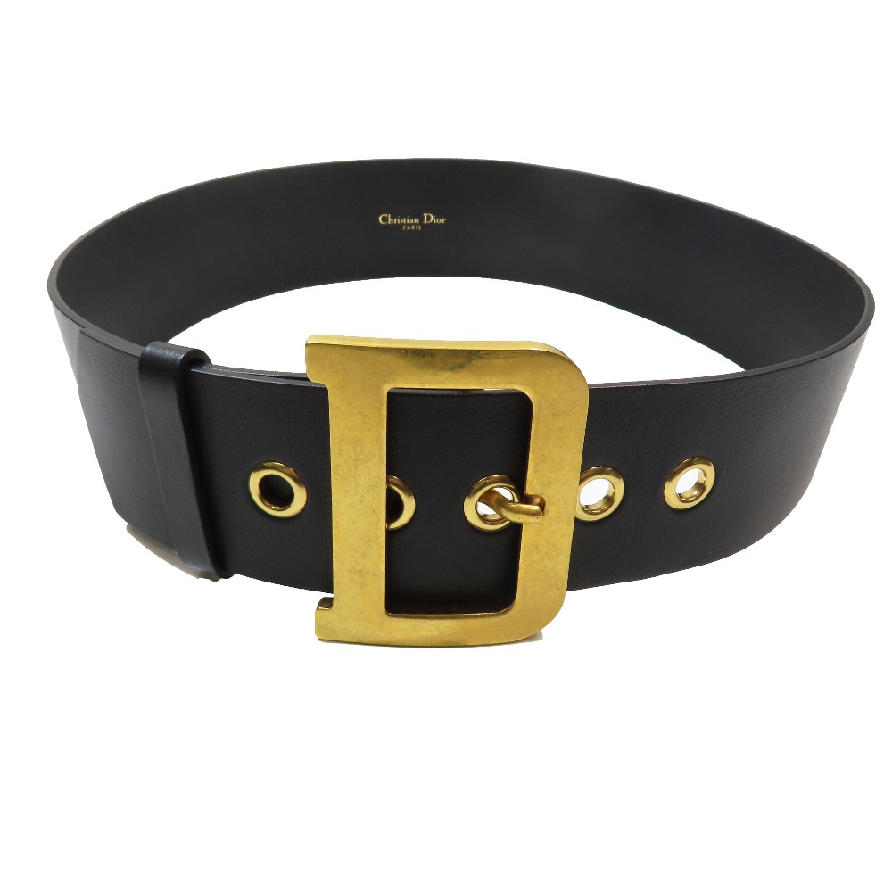【中古】新品同様 Christian Dior クリスチャンディオール Dバックル ディオールクエイク レザー ウエストマーク ベルト 75 ブラック ゴールド レディース Re：MODE ブランド古着のリモード｜Re：MODE　ブランド古着のリモード