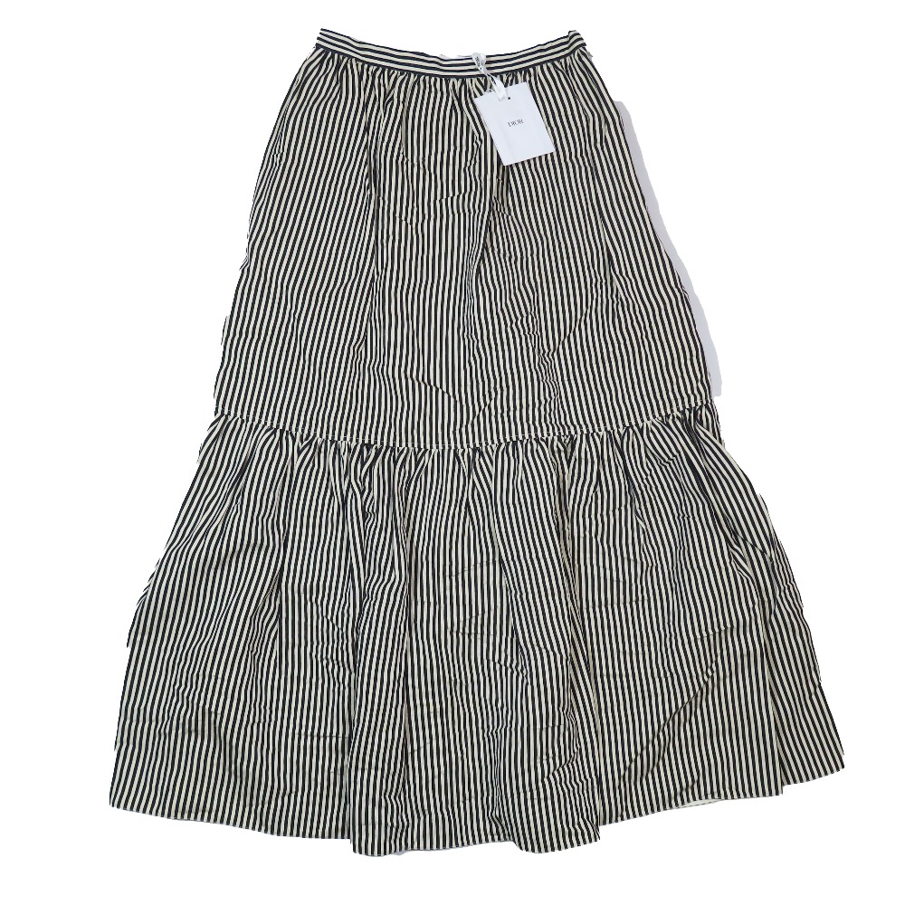 【中古】未使用 Christian Dior クリスチャンディオール 21SS ストライプ フレア リネン シルク混 ロングスカート F36 ブラック ベージュ レディース Re：MODE ブランド古着のリモード｜Re：MODE　ブランド古着のリモード