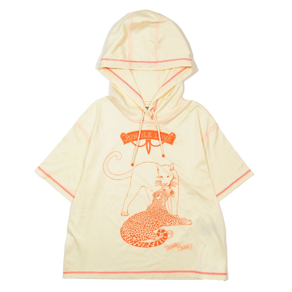 【中古】未使用 HERMES エルメス JUNGLE LOVE ジャングルラブ 半袖 パーカー カットソー フーディ プルオーバー トップス 36 ベージュ レディース Re:MODE ブランド古着のリモード|Re:MODE ブランド古着のリモード