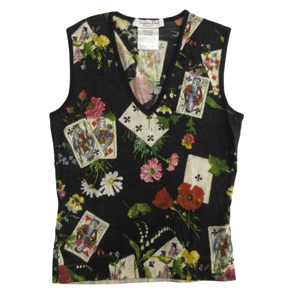 【中古】美品 Christian Dior クリスチャンディオール ガリアーノ期 トランプ ベスト ニットー ウール カシミヤ シルク 00's 38 ブラック レディース Re：MODE ブランド古着のリモード｜Re：MODE　ブランド古着のリモード 32,728円