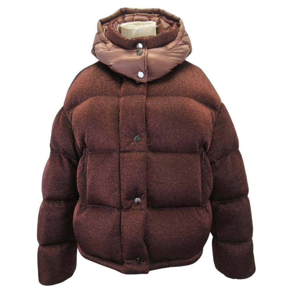【中古】美品 MONCLER モンクレール 17aw CAILLE カイユ ショート ダウンジャケット グリッター ラメ フード取外可能 ロゴワッペン 0 ブラウン レディース Re:MODE ブランド古着のリモード|Re:MODE ブランド古着のリモード