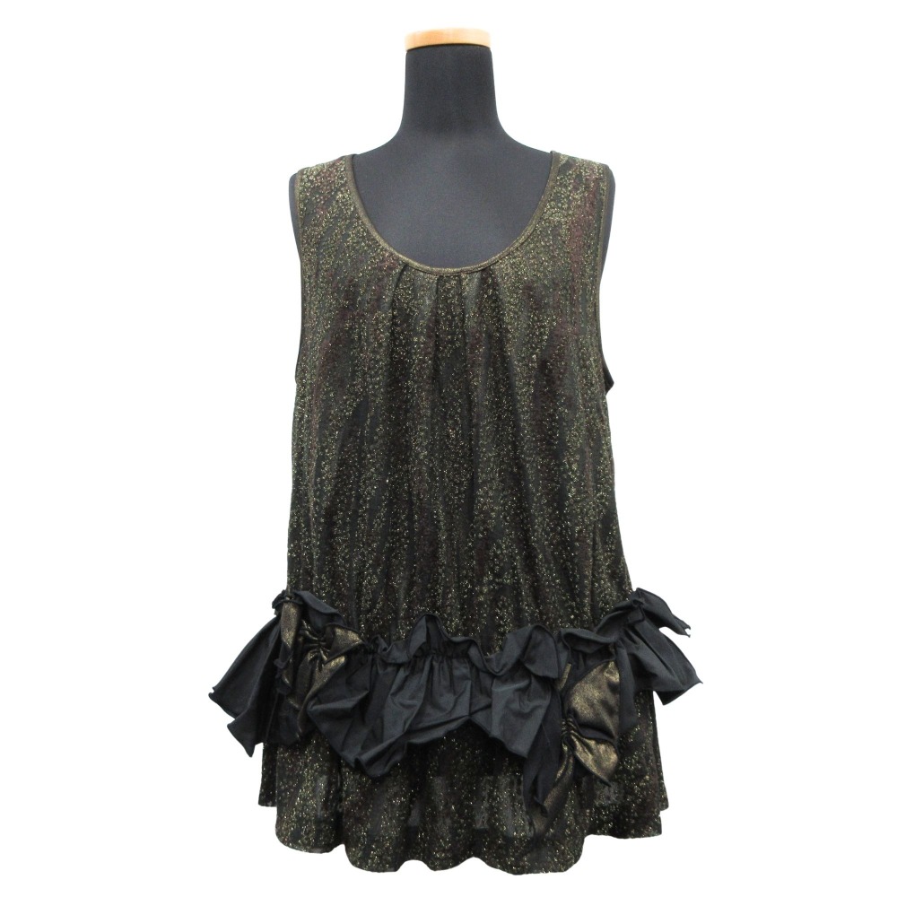 【中古】未使用 Studio Junko スタジオジュンコ ラメ シアー タンクトップ チュニック カットソー フリル リボン ノースリーブ 40 グリーン系 レディース Re:MODE ブランド古着のリモード|Re:MODE ブランド古着のリモード