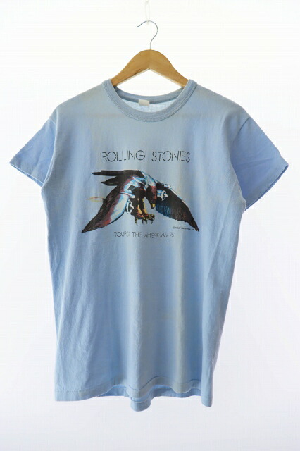 【中古】ヴィンテージ VINTAGE 70s 1975 THE ROLLING STONES ザ ローリング ストーンズ TOUR OF THE AMERICA 75 ツアー オブ ザ アメリカ シングルステッチ 半袖Tシャツ ツアーTシャツ ライトブルー ☆AA★ 250410|ベクトル プリマベーラ店