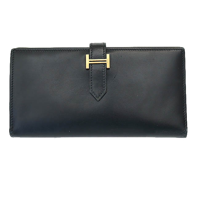 【極美品】HERMES ベアンクラシック　シルバー金具　長財布　ボックスカーフ 034-902503150047_1.jpg