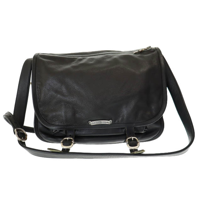 【中古】クロムハーツ CHROME HEARTS SHOULDER BAG-SM スクロール ロゴタイプ お皿 タガー ジップ なめし革 飛脚屋 肩先 御徒面子 黒 黒いこと ブランド名古着ベクター 中古☆AA★▲250620 メンズ