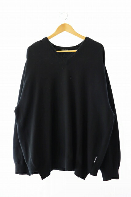 【中古】バレンシアガ BALENCIAGA 22SS カットオフ加工 オーバーサイズ Vネック カシミヤ ニット セーター M 黒 ブラック ブランド古着ベクトル 中古 ☆AA★ 250805