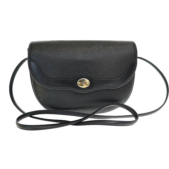 【中古】クリスチャンディオール Christian Dior VINTAGE ヴィンテージ ゴールド ロゴ レザー ショルダー バッグ 黒 ブラック ブランド古着ベクトル 中古☆AA★●▲■250815 レディース|ベクトル プリマベーラ店
