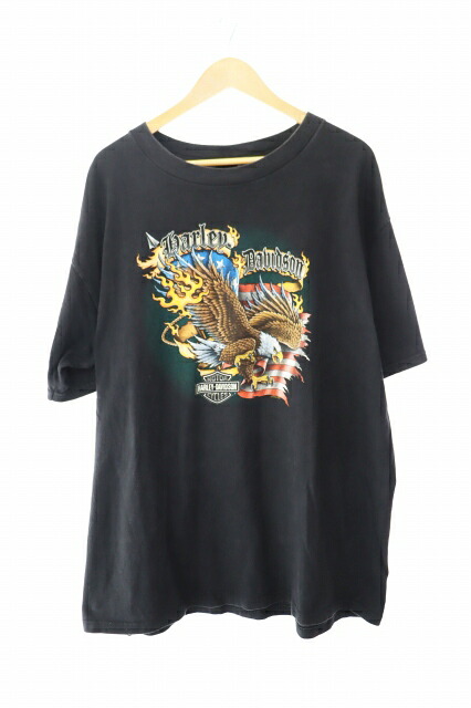 【中古】ヴィンテージ VINTAGE 90s HARLEY DAVIDSON ハーレー ダビッドソン EAGLE FLAG MYRTLE BEACH プリント イーグル フラッグ マートル ビーチ 半袖 Tシャツ XL 黒 ブラック ブランド古着ベクトル 中古260226 メンズ
