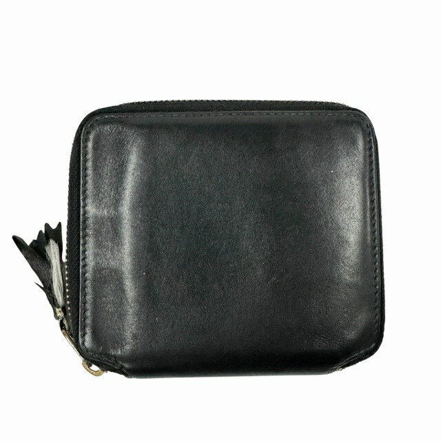 【中古】コムデ給仕 COMME des GARCONS CLASSIC PLAIN WALLET BOTTLE 古典派音楽 飾り気の無い なめし革 ウォレット 二つ折り紙入れ 黒 黒いこと ブランド名古着ベクター 中古●▲260508 メンズ