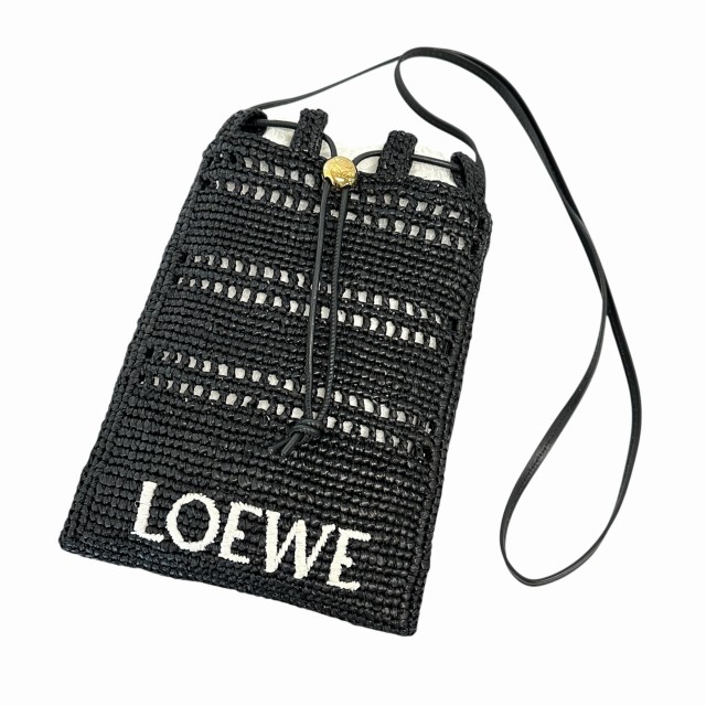 【中古】ロエベ LOEWE ドローストリング ポケット ラフィア ショルダー バッグ C756PHPX05 黒 ブラック ブランド古着ベクトル 中古☆AA★▲■260216 レディース