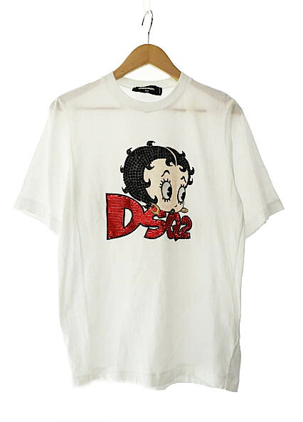 【中古】ディースクエアード DSQUARED2 24SS ×Betty Boop ベティ ブープ コラボ スパンコール 半袖 Tシャツ S57GD0407 XXS 白ホワイト ブランド古着ベクトル 中古●251106 レディース