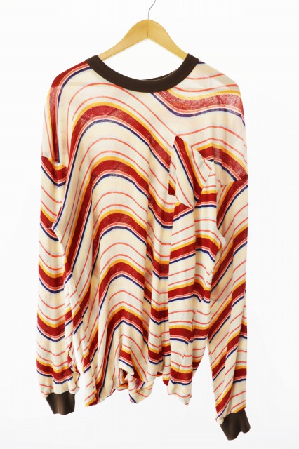 【中古】サスクワッチファブリックス SASQUATCH fabrix 25SS L/S T-SHIRT PSYCHEDELIC BORDER サイケデリック ボーダー 長袖Tシャツ M 25SS-CSL-001 ベージュ マルチカラー ブランド古着ベクトル 中古●251126