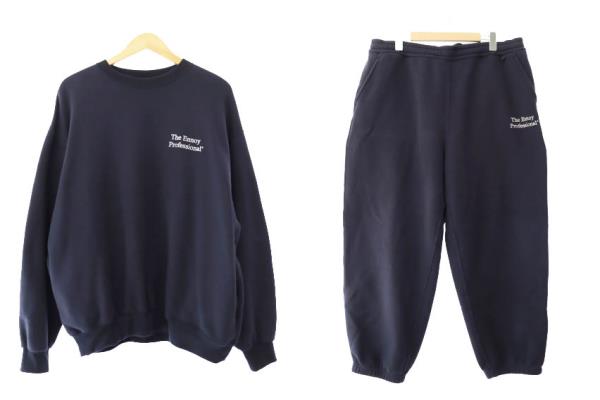 【中古】ザエンノイプロフェッショナル The ennoy Professional 25SS Crew Sweat Set Up ロゴ刺繍 クルーネック スウェット パンツ セットアップ SS25BRENCT01NTL SS25BRENP01NTL XL 紺ネイビー ブランド古着ベクトル 中古251205 メンズ|ベクトル プリマベーラ店