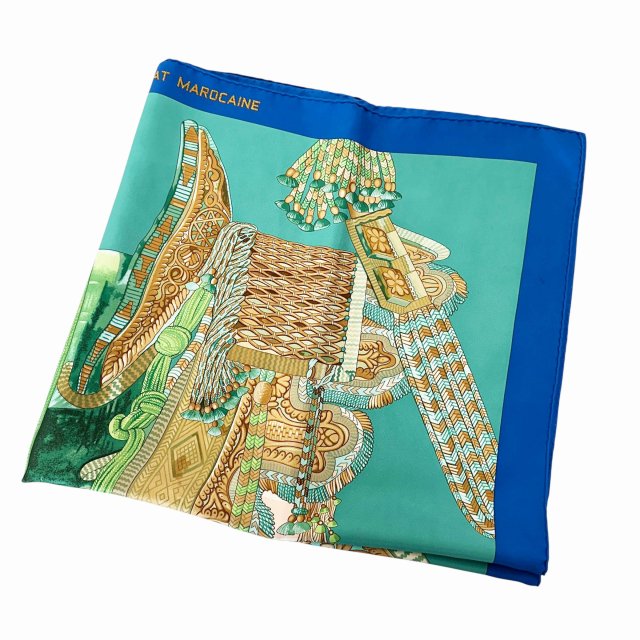 【中古】エルメス HERMES カレ90 SELLE D'APPARAT MAROCAINE モロッコの儀式用鞍 シルク スカーフ ブルー ブランド古着ベクトル 中古●▲260122 レディース 19,250円