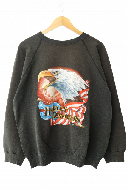【中古】ハーレーダビッドソン HARLEY DAVIDSON EAGLE SWEAT SHIRT イーグル プリント スウェット トレーナー 黒 ブラック ブランド古着ベクトル 中古260117 メンズ