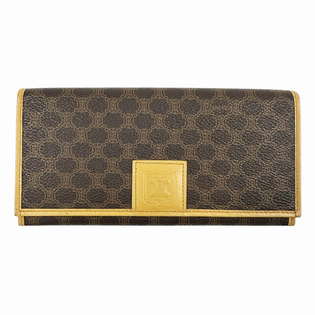 【中古】セリーヌ CELINE M13 マカダム柄 レザー ロング ウォレット 二つ折り長財布 茶 ブラウン ブランド古着ベクトル 中古☆AA★●▲260317 レディース