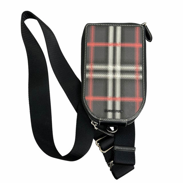 【中古】バーバリー BURBERRY ×Pop Trading Company ポップトレーディングカンパニー PHONE POUCH チェック柄 フォン ポーチ ボディ バッグ 黒 赤 ブラック レッド ブランド古着ベクトル 中古▲■260216 メンズ|ベクトル プリマベーラ店