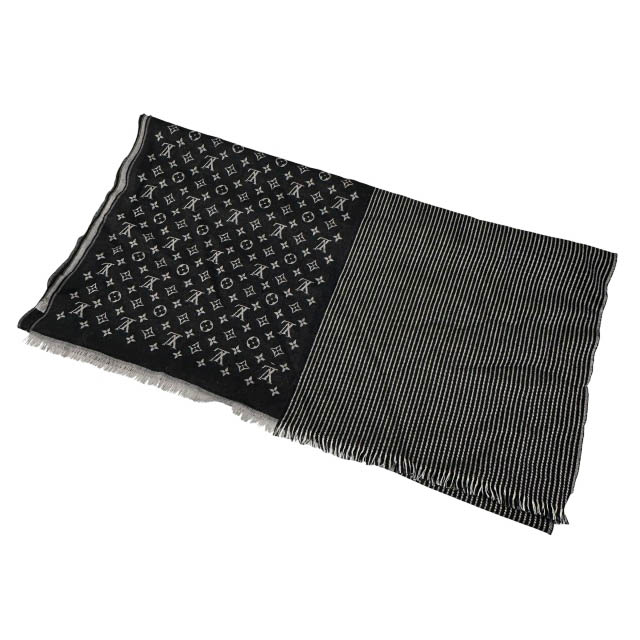 【中古】ルイヴィトン LOUIS VUITTON エトール モノグラムラインズ 羊毛 地絹 袈裟 えり巻き M71226 黒 灰 黒いこと 薄墨色 ブランド名古着ベクター 中古▲260504 メンズ レディース