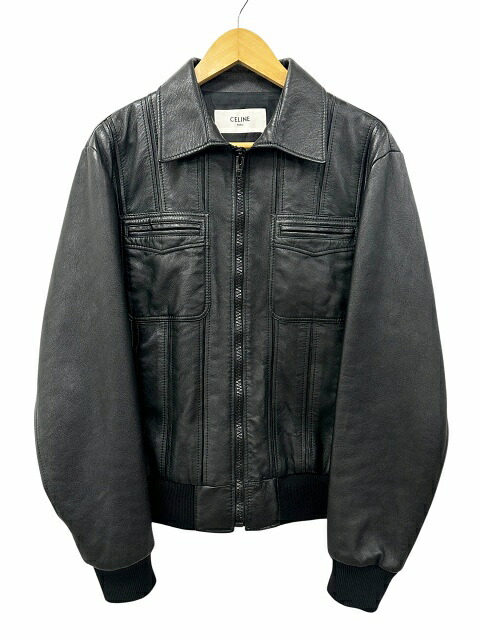 【中古】セリーヌ CELINE 20AW シングル ライダース レザー ジャケット 2E624269L 54 黒 ブラック ブランド古着ベクトル 中古260303 メンズ
