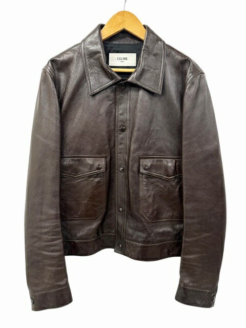 【中古】セリーヌ CELINE 20SS ラムスキン トラッカー レザー ジャケット 2E505968H 52 茶 ブラウン ブランド古着ベクトル 中古260303 メンズ