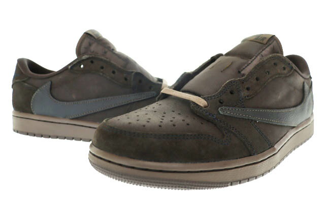 【中古】ナイキ NIKE ×TRAVIS SCOTT トラヴィス スコット AIR JORDAN 1 LOW OG VELVET BROWN 大気圏 ジョーダン 1 置き目 天鵞絨 赤銅色 DM7866-202 26.5茶 ブランド名古着ベクター 中古☆AA★▲■260315 メンズ