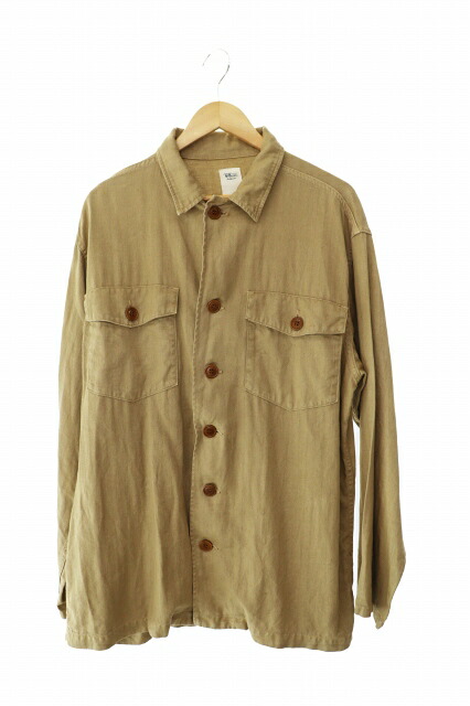 【中古】ロンハーマン Ron Herman California Linen Herring BoneShirt Jacket カリフォルニア リネン ヘリンボーン シャツ ジャケット M ベージュ ブランド古着ベクトル 中古●260328 メンズ