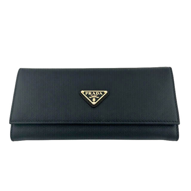 【中古】プラダ PRADA SAFFIANO TRIANG サフィアーノ なめし革 三角形 ロゴタイプ 二つ折り 長紙入れ 1MH132 QHH 黒黒いこと ブランド名古着ベクター 中古☆AA★▲■260319 メンズ レディース
