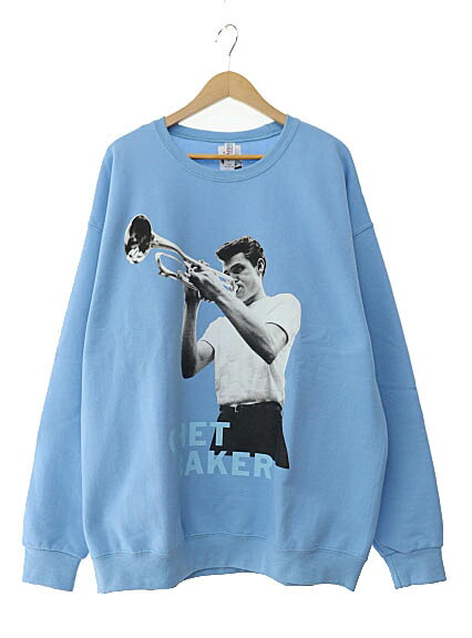 【中古】ワコマリア WACKO MARIA 22SS CHET BAKER CREW NECK SWEAT SHIRT TYPE-4 チェット ベイカー プリント 裏起毛 クルーネック スウェット トレーナー XL 青ブルー ブランド古着ベクトル 中古260313 メンズ