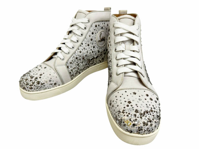 【中古】クリスチャンルブタン Christian louboutin スタッズ ラインストーン レザー ハイカット スニーカー グレー ブランド古着ベクトル 中古☆AA★●▲■260703 メンズ|ベクトル プリマベーラ店