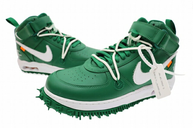 【中古】ナイキ NIKE ×OFF-WHITE オフホワイト AIR FORCE 1 MID SP LTHR Pine Green エア フォース 1 ミッド パイングリーン DR0500-300 27.5 緑 グリーン ブランド古着ベクトル 中古▲■260404 メンズ