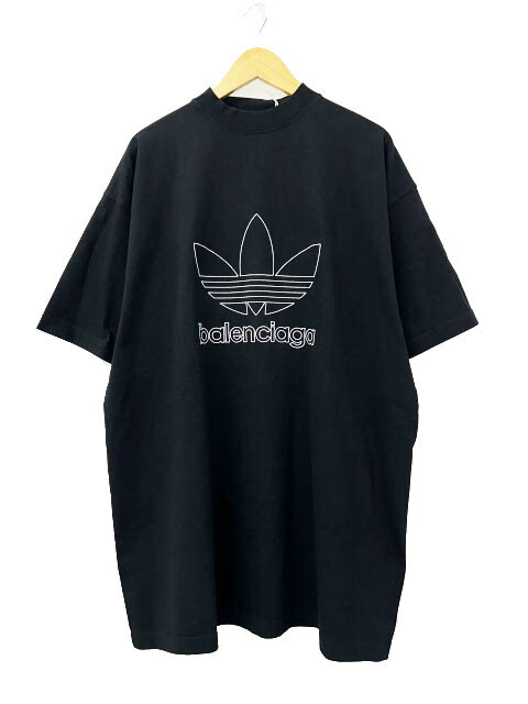 【中古】バレンシアガ BALENCIAGA ×adidas アディダス 23SS Trefoil Logo embroidery Tee トレフォイル ロゴタイプ刺しゅう 厚地の外套大きさ 半袖プルオーバー 723976 TNVN8 2 黒黒いこと ブランド名古着ベクター 中古☆AA★■260427 メンズ