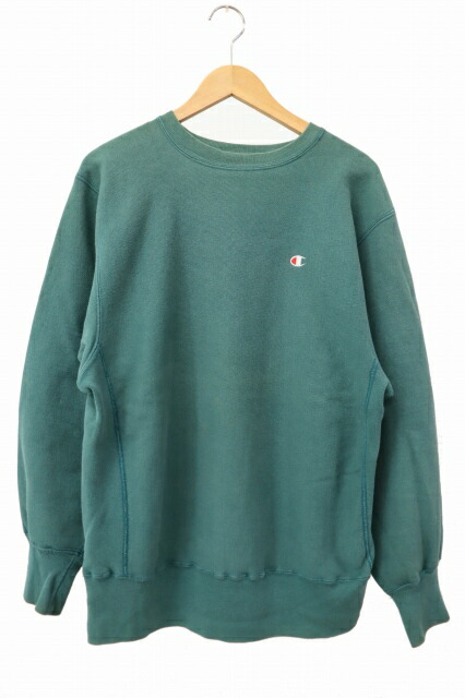 【中古】はやりっ子 CHAMPION 90s Reverse Weave Sweat 逆さま ウィーブ 流汗 L 緑 緑であること ブランド名古着ベクター 中古 260514 メンズ