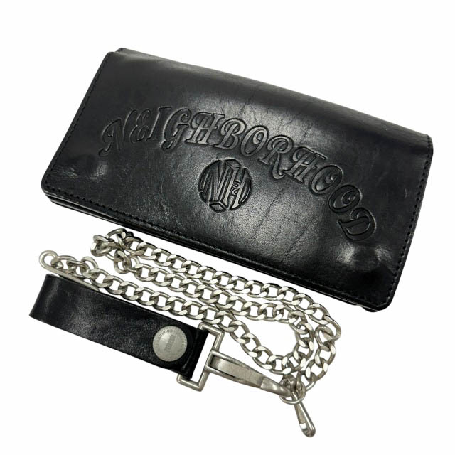 【中古】ネイバーフッド NEIGHBORHOOD 26SS LEATHER TRUCKER WALLET なめし革 トラッカー ウォレット 二つ折り 長がま口 ウォレットチェーン付き添い人 261PKNH-AC03 黒黒いこと ブランド名古着ベクター 中古▲■260509 メンズ 財布・ケース-メンズ財布