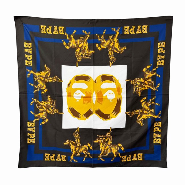 【中古】アベイシングエイプ A BATHING APE Double Ape Head Scarf ダブル エイプ ヘッド スカーフ 001GDH31027X 黒 ブラック ブランド古着ベクトル 中古●▲260514 メンズ｜ベクトル プリマベーラ店
