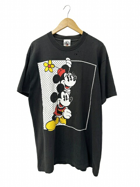 【中古】ヴィンテージ VINTAGE 90s MICKEY MOUSE \u0026 MINNIE MOUSE TEE ミッキーマウス ミニ二十日鼠 刷り上げる 半袖 ティーシャツ 黒 黒いこと ブランド名古着ベクター 中古260526 メンズ