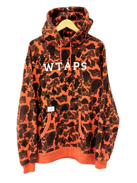 【中古】ダブルタップス WTAPS 18AW DESIGN HOODED COLLEGE 絵図面 フーデッド コラージュ ロゴタイプ 家鴨変装 ティーシャツ パーカー 182ATDT-CSM04S 01 オレンジ色 ブランド名古着ベクター 中古260607 メンズ