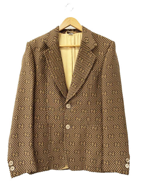 【中古】グッチ GUCCI 20AW GG 総柄 縞模様 ジャかばい立て テーラード 上衣 スポーツジャケット 618666 ZAEAK 46 茶赤銅色 ブランド名古着ベクター 中古260604 メンズ