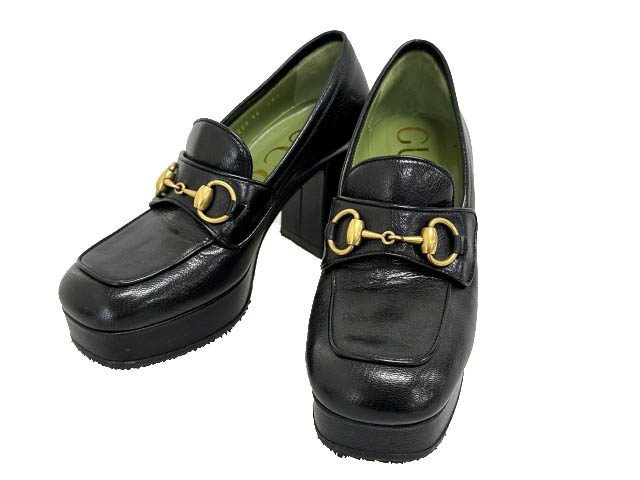 【中古】グッチ GUCCI 19SS ホースビット レザー チャンキー ヒール ローファー パンプス 572228 36 黒ブラック ブランド古着ベクトル 中古●▲260708 レディース｜ベクトル プリマベーラ店