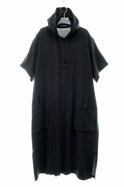 【中古】ヨウジヤマモト YOHJI YAMAMOTO Collections サイズ 2 FS-D63-200 Cu/Ry HIGH TWISTED GABARDINE HOODED LONG DRESS コレクション ハイ ツイステッド ギャバジン フーデッド ロング ドレス ブラック 黒 【ブランド古着ベクトル】240625●