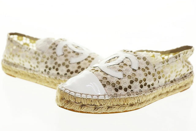 【中古】シャネル CHANEL ESPADRILLE SHOES WHITE SIZE 37 G29762Y15361 エスパドリーユ スピード競技 ココマーク スリッポン 麻 ベージュ 【ブランド名古着ベクター】☆AA★●▲■260516 レディース 【ベクター 古着】 260516