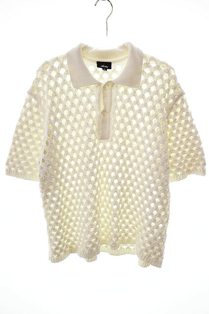 【中古】ステューシー STUSSY BIG MESH POLO SWEATER WHITE M ビッグ メッシュ ポロ スウェーター 白いこと 【ブランド名古着ベクター】250706 メンズ 【ベクター 古着】 250706