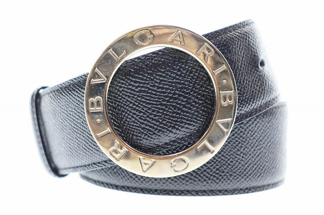 【中古】ブル小峡谷 BVLGARI なめし革 ラウンド ロゴタイプ バックル しろがね色 胴締め 黒いこと 黒 【ブランド名古着ベクター】●▲260515 メンズ 【ベクター 古着】 260515
