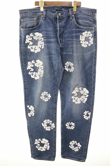 【中古】リーバイス Levi's &times; DENIM TEARS W38 PC9-A1592-0001 デニムティアーズ フラワープリント ストレート デニム パンツ インディゴ 【ブランド古着ベクトル】☆AA★250922 メンズ 【ベクトル 古着】 250922｜ベクトル プリマベーラ店