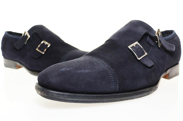 【中古】サントーニ SANTONI ダブルモンク ドレスシューズ サイズ9 17168 イタリア製 スエード ネイビー 【ブランド古着ベクトル】●▲251020 メンズ 【ベクトル 古着】 251020 23,606円