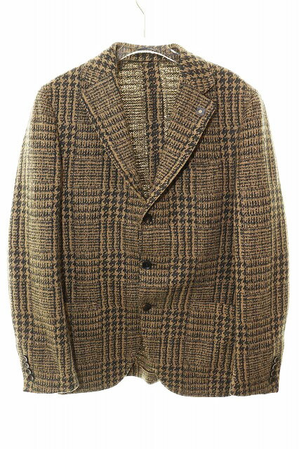 【中古】ラルディーニ LARDINI ウール ジャケット サイズ50 総柄 ブレザー グレンチェック ブラウン 【ブランド古着ベクトル】●241024 メンズ 【ベクトル 古着】 251024